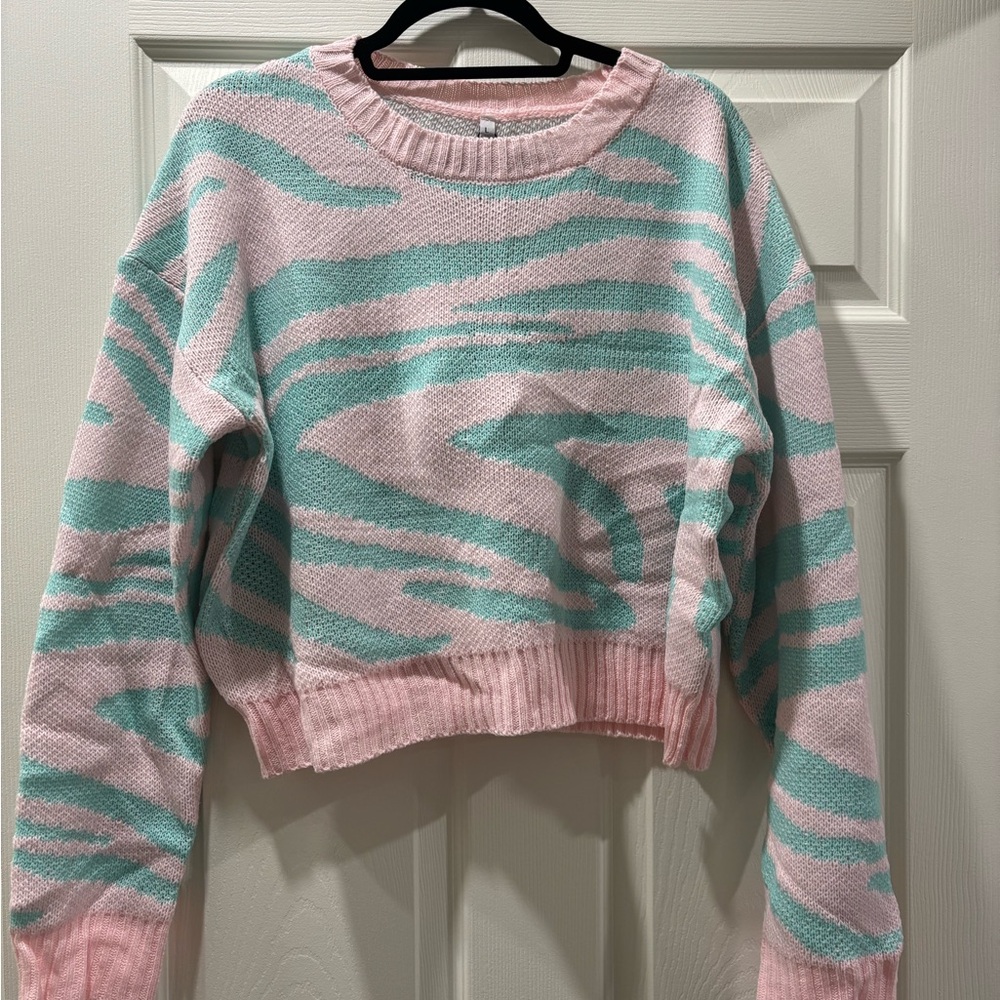 Pink and Green Zebra Print Women's Sweater